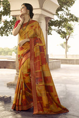 Silk Printed Saree In Yellow