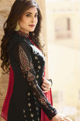 Jacquard Embroidered Suit Set Dress Material In Black