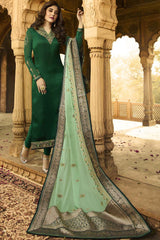 Faux Georgette Embroidered Suit Set Dress Material In Green