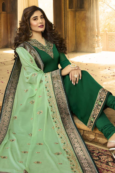 Faux Georgette Embroidered Suit Set Dress Material In Green