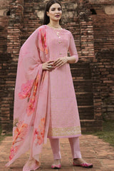 Faux Georgette Embroidered Suit Set Dress Material In Pink