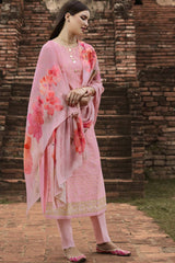 Faux Georgette Embroidered Suit Set Dress Material In Pink