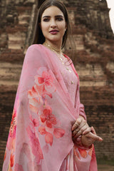 Faux Georgette Embroidered Suit Set Dress Material In Pink