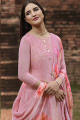 Faux Georgette Embroidered Suit Set Dress Material In Pink