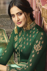 Faux Georgette Embroidered Suit Set Dress Material In Green