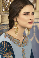 Faux Georgette Embroidered Suit Set Dress Material In Aqua Blue