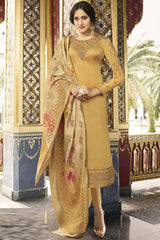 Faux Georgette Embroidered Suit Set Dress Material In Yellow