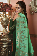 Faux Georgette Suit Set Dress Material In Dark Green