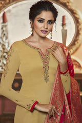 Faux Georgette Suit Set Dress Material In Yellow