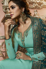 Faux Georgette Suit Set Dress Material In Turquoise