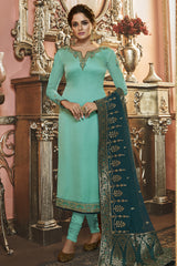 Faux Georgette Suit Set Dress Material In Turquoise