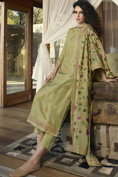 Jacquard Embroidered Suit Set Dress Material In Pastel