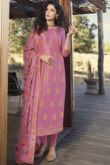 Jacquard Embroidered Suit Set Dress Material In Pink