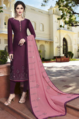 Faux Georgette Embroidered Suit Set Dress Material In Wine