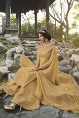 Faux Georgette Embroidered Suit Set Dress Material In Yellow