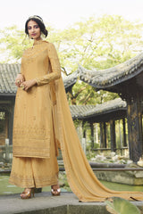 Faux Georgette Embroidered Suit Set Dress Material In Yellow