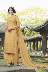 Faux Georgette Embroidered Suit Set Dress Material In Yellow