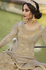 Faux Georgette Embroidered Suit Set Dress Material In Beige