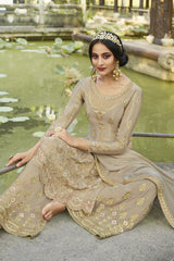 Faux Georgette Embroidered Suit Set Dress Material In Beige