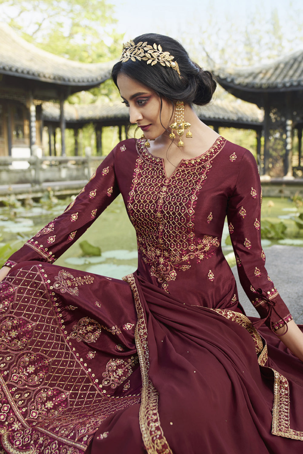 Faux Georgette Embroidered Suit Set Dress Material In Maroon