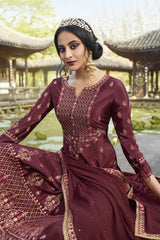 Faux Georgette Embroidered Suit Set Dress Material In Maroon