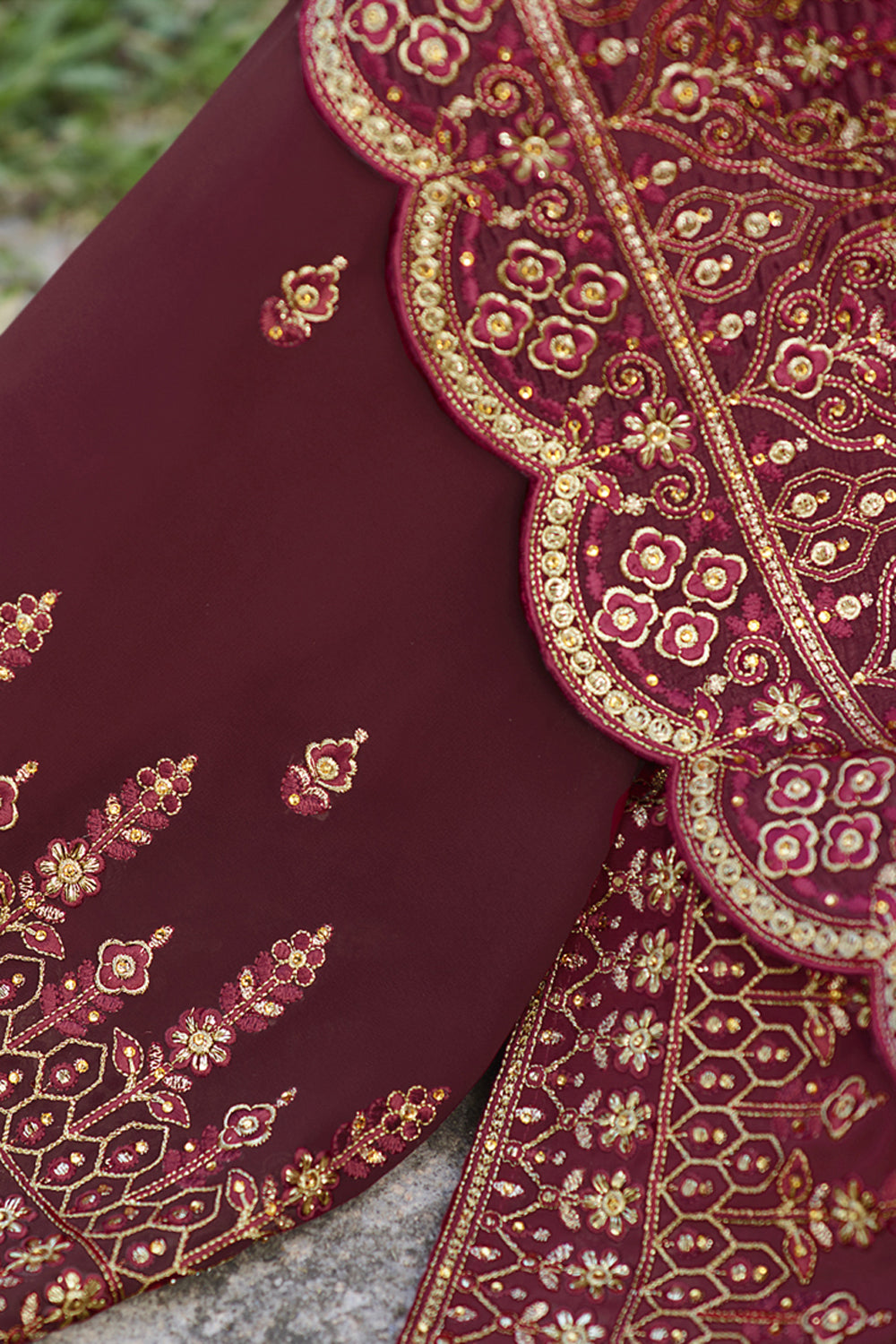 Faux Georgette Embroidered Suit Set Dress Material In Maroon