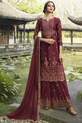 Faux Georgette Embroidered Suit Set Dress Material In Maroon