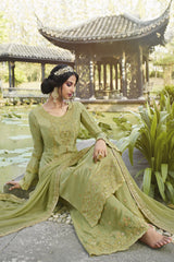 Faux Georgette Embroidered Suit Set Dress Material In Pastel