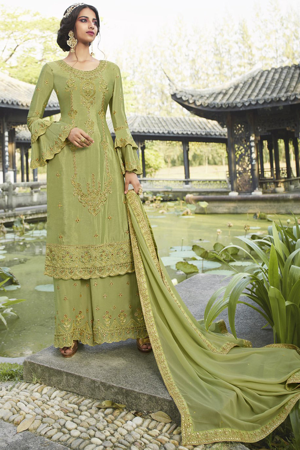 Faux Georgette Embroidered Suit Set Dress Material In Pastel