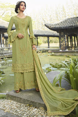 Faux Georgette Embroidered Suit Set Dress Material In Pastel