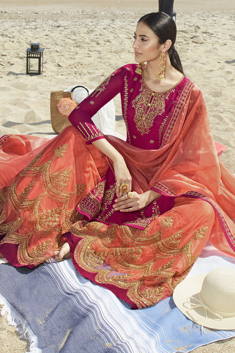 Faux Georgette Embroidered Sharara Dress Material In Pink