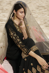 Faux Georgette Embroidered Sharara Dress Material In Black