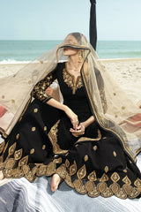 Faux Georgette Embroidered Suit Set Dress Material In Black