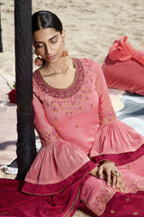 Faux Georgette Embroidered Sharara Dress Material In Light Pink