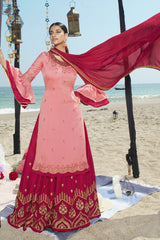 Faux Georgette Embroidered Sharara Dress Material In Light Pink