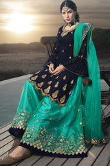 Faux Georgette Embroidered Suit Set Dress Material In Blue