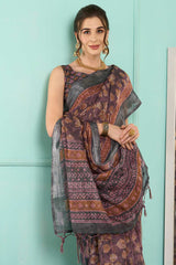 Mauve Linen Botanical Digital Print Banarasi Saree