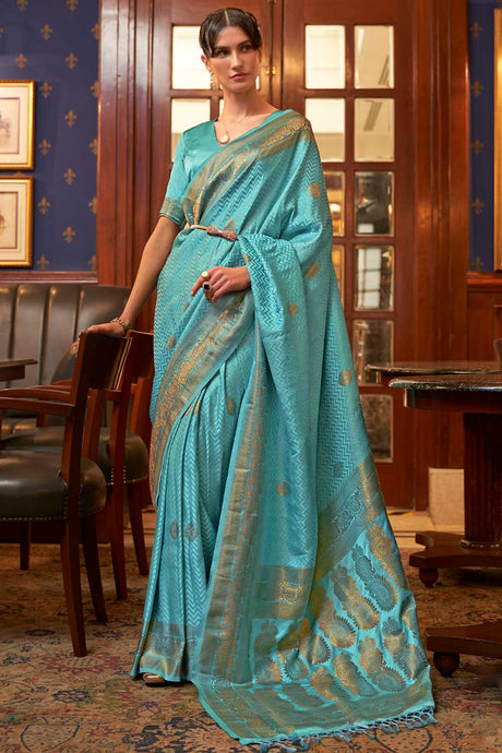 Blue Satin Weaving Art Silk Saree