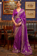 Purple Satin Weaving Art Silk Saree