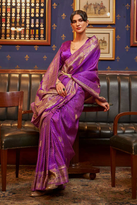 Purple Satin Weaving Art Silk Saree
