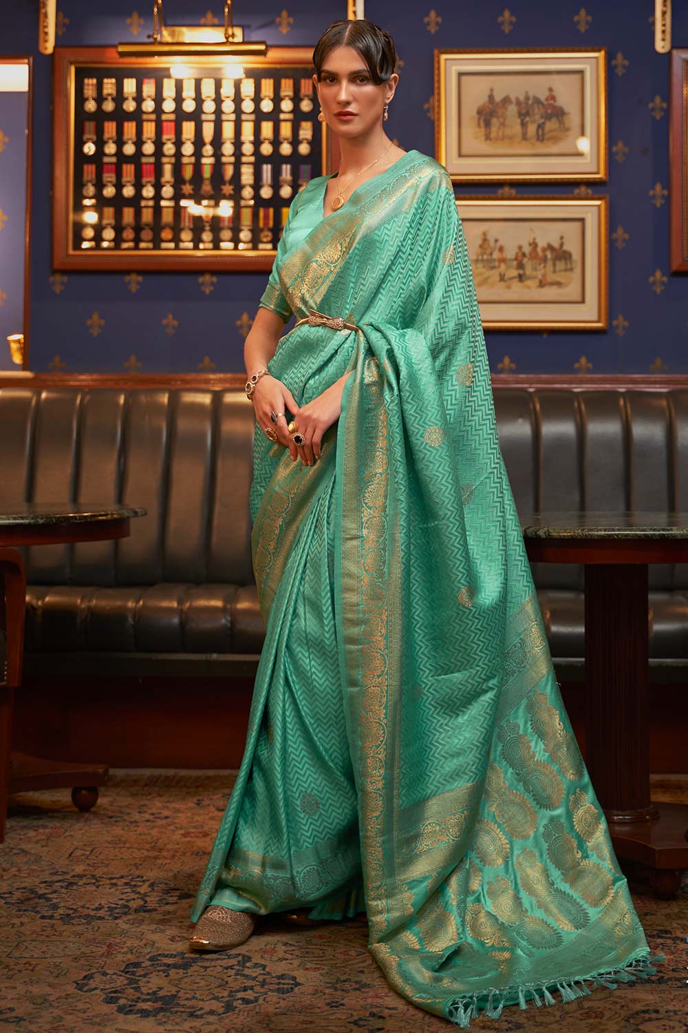 Green Satin Weaving Art Silk Saree