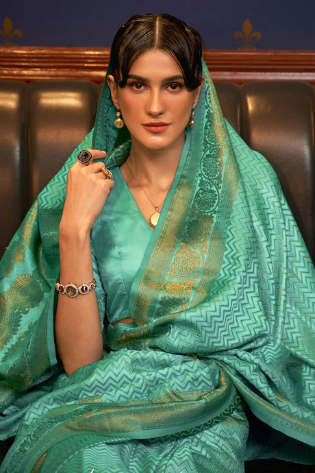 Green Satin Weaving Art Silk Saree