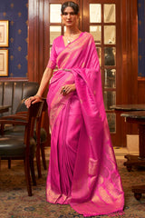 Pink Satin Weaving Art Silk Saree