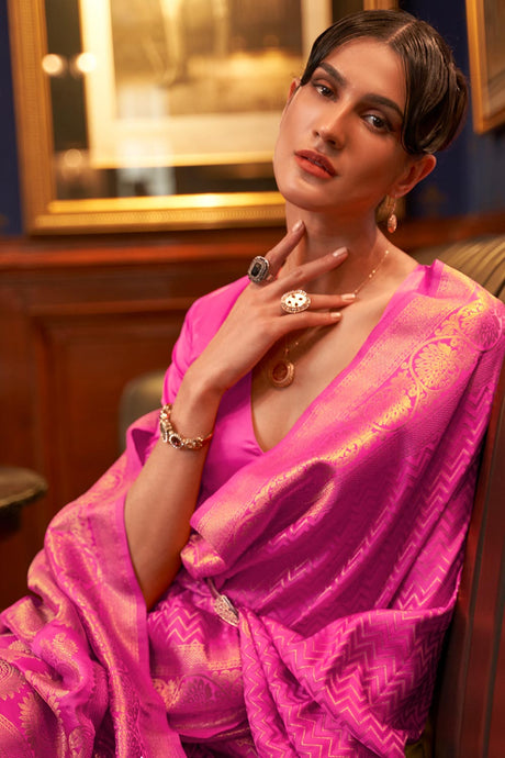Pink Satin Weaving Art Silk Saree