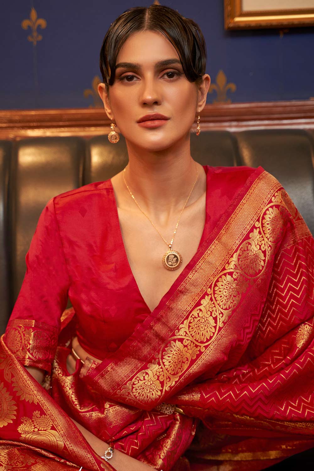Red Satin Weaving Art Silk Saree