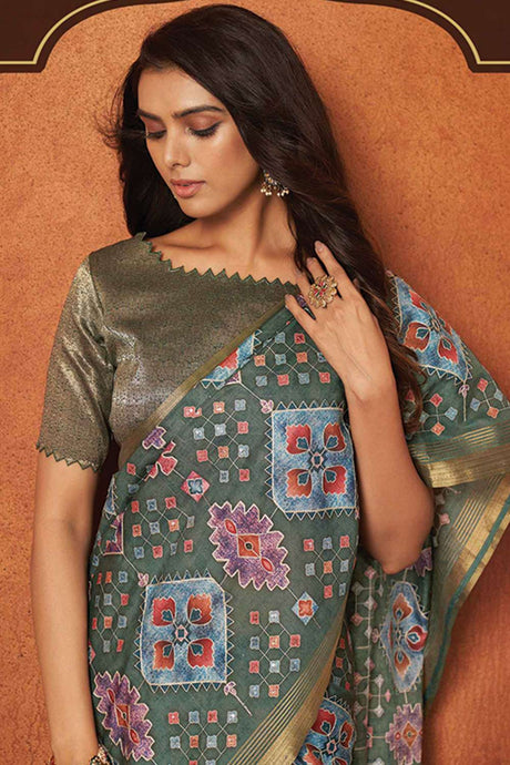Green Rangkat And Crepe Silk Woven Design Saree