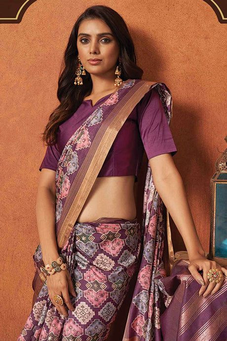 Purple Rangkat And Crepe Silk Woven Design Saree