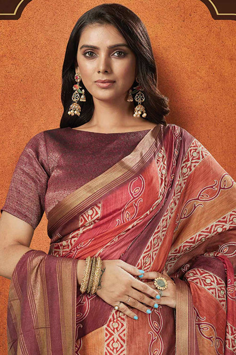 Mauve Rangkat And Crepe Silk Woven Design Saree
