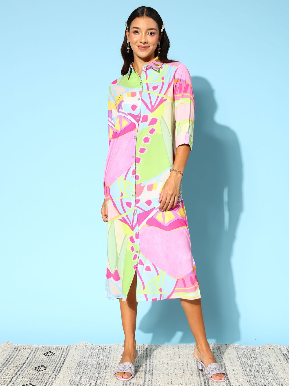 Multi Color Silk Blend Printed Dress