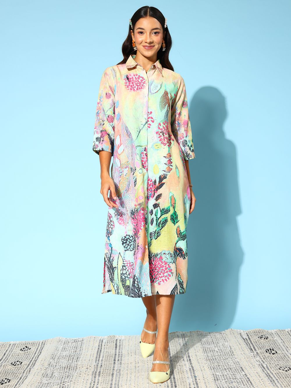 Multi Color Silk Blend Printed Dress